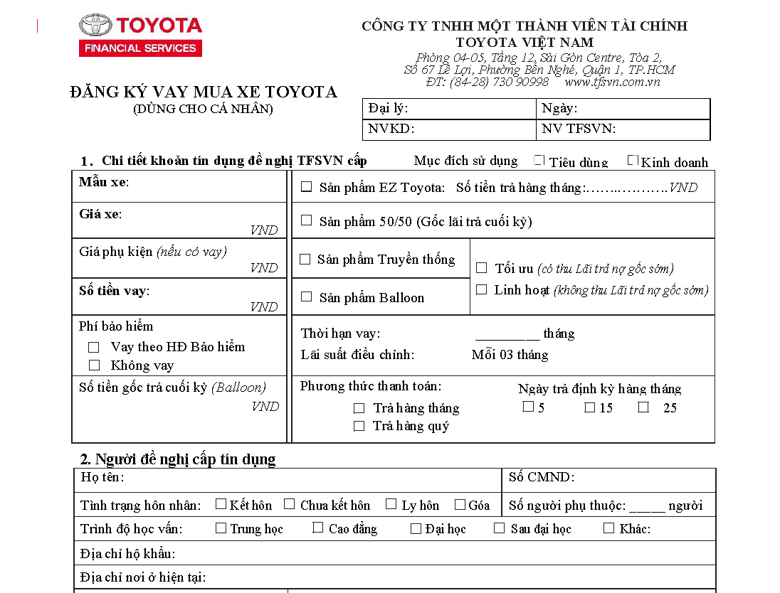 Đăng ký vay mua xe - KH Cá nhân - TFSVN