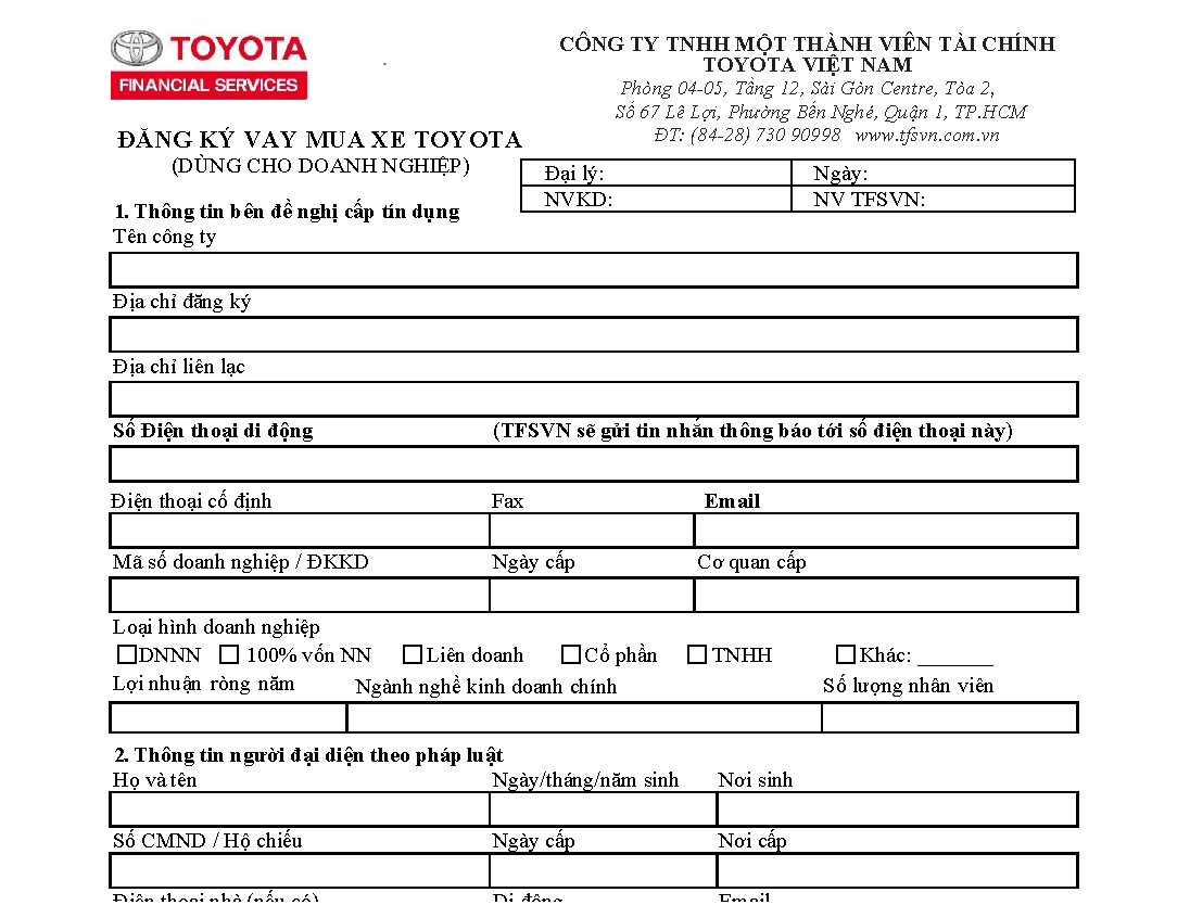 Đăng ký vay mua xe - KH Doanh nghiệp - TFSVN