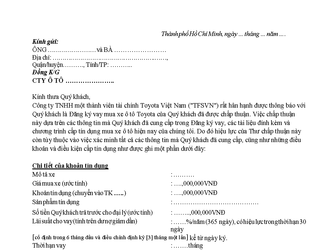 Thư chấp thuận của TFSVN